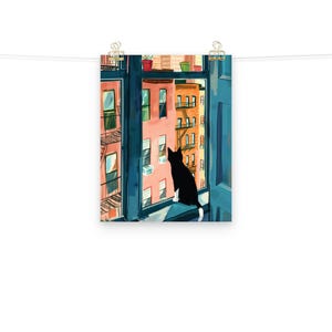 Stad kat levendig stedelijk appartement kleurrijk olieverfschilderij Art Print poster 5 x 7, 8 x 10, 11 x 14, 12 x 16