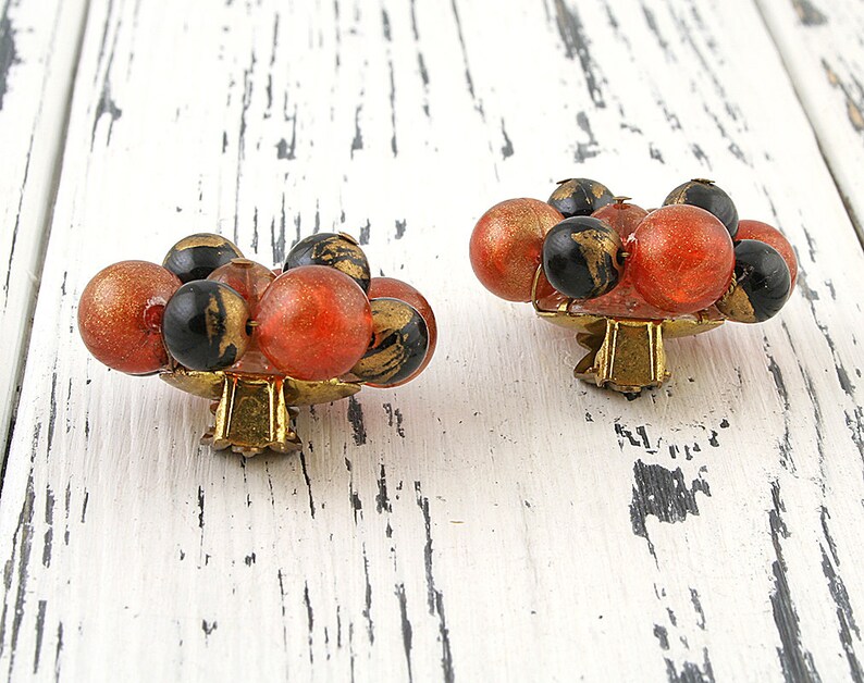 Brown beaded ear clip earrings Acrylic earrings Ginger bead earrings for her