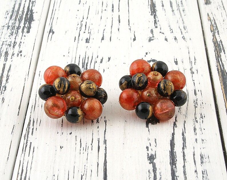Brown beaded ear clip earrings Acrylic earrings Ginger bead earrings for her