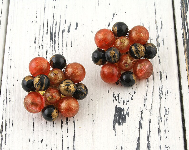 Brown beaded ear clip earrings Acrylic earrings Ginger bead earrings for her