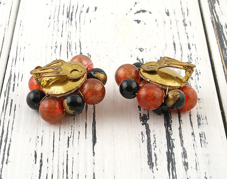 Brown beaded ear clip earrings Acrylic earrings Ginger bead earrings for her