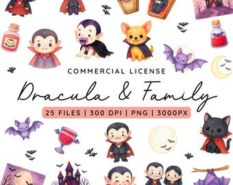 Dracula Family Clipart: Kawaii Vampire PNG Bundle (Digital Download)
