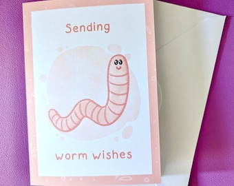 Worm greetings card, cute motivational card, greetings cards, cute worm card