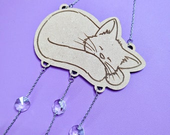 Sleepy cat suncatcher, rainbow making suncatcher, sun catcher with cat