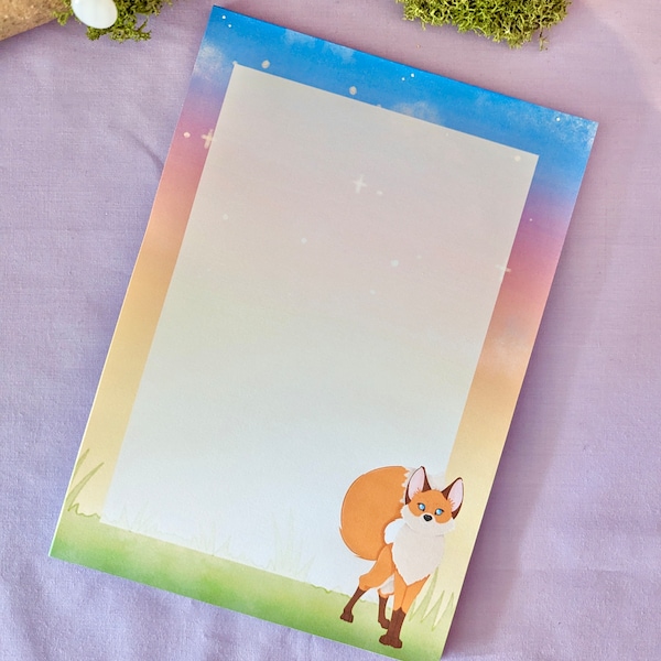 A5 notepad, blank pages, fox and sunrise notepad, colourful notepad, desk notepad, cute notepad, daily planner notebook