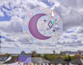 Moon and stars window cling, window decal, rainbow window sticker, rainbow maker