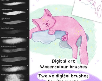 Digital art brush set for Procreate, Watercolour brush set, Pencil textured digital brush