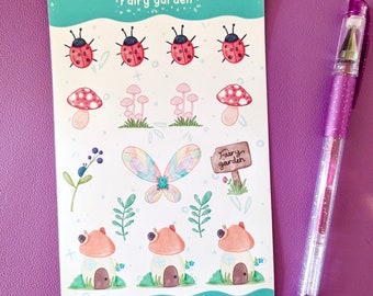 Cute fairy garden sticker sheet, matte sticker sheet, fae planner stickers, journaling stickers, fairies cottagecore