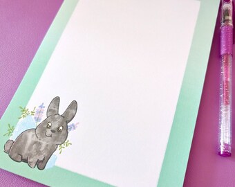 A5 notepad, blank pages, colourful green rabbit, crystal and flowers notepad, desk notepad, cute springtime notepad, daily planner notebook