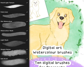 Digital art brush set for Procreate, Watercolour brush set, Pencil textured digital brush