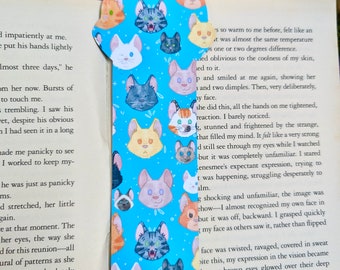 Cute cat faces, cat emoji bookmark, colourful bookmark, cat lovers bookmark, bookworm bookmark