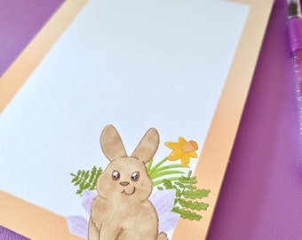 A5 notepad, blank pages, colourful orange rabbit, crystal and flowers notepad, desk notepad, cute springtime notepad, daily planner notebook