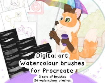 Set of 3 Digital art brush sets for Procreate, Watercolour brush set, Pencil textured digital brush