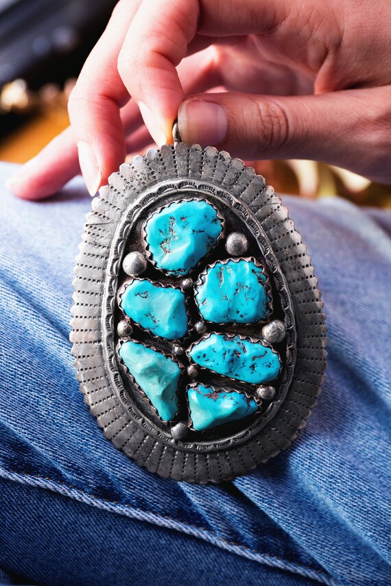 Large Statement Native American Turquoise Pendant… - image 2
