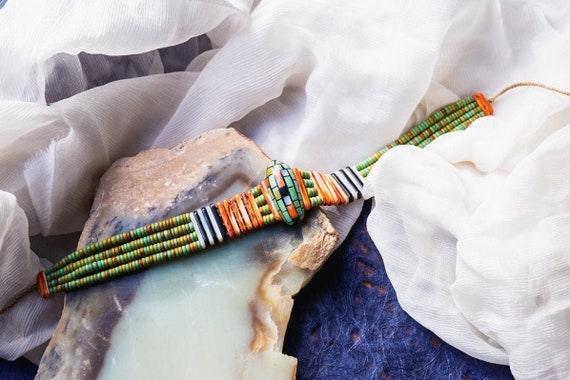 Native American Turquoise Inlay Shell Beaded Chok… - image 1