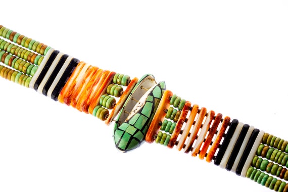 Native American Turquoise Inlay Shell Beaded Chok… - image 5