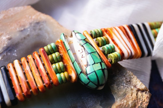Native American Turquoise Inlay Shell Beaded Chok… - image 2
