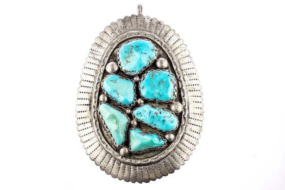 Large Statement Native American Turquoise Pendant… - image 1
