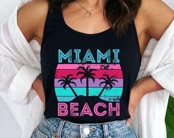 Retro Miami Beach Tank Top, Miami Beach Vacation Shirt, Miami Beach Trip Outfit, Girls Trip Shirts, Florida Beach Tank Top Souvenir