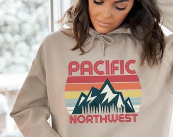 Retro Pacific Northwest Hoodie, PNW Sweatshirt, Washington State Hoodie, Oregon Hoodie, Idaho Hoodie, Northwest Coast, PNW Art