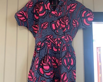 Midi Princess Dress | African Print | 100% Cotton | Pink | Blue | Wedding | Summer | Hen Party | Summer