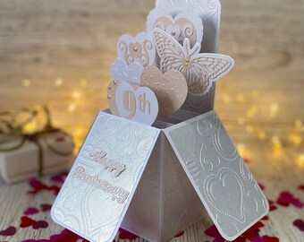 Tarjeta personalizada para el noveno aniversario de bodas, recuerdo de cerámica desplegable, regalo 3D hecho a mano.