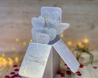 Tarjeta desplegable para el 5.º aniversario, recuerdo personalizado de madera 3D, tarjeta de felicitación hecha a mano