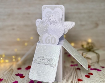 Tarjeta personalizada para el 60.º aniversario de bodas, tarjeta de felicitación desplegable con forma de diamante, recuerdo 3D