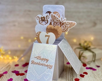 Tarjeta desplegable personalizada para el séptimo aniversario, recuerdo de aniversario de cobre, regalo 3D hecho a mano