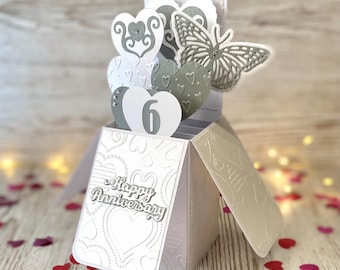 Tarjeta personalizada para el sexto aniversario de bodas, recuerdo de felicitación de hierro desplegable