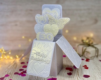 Tarjeta desplegable personalizada para el 30.º aniversario de bodas, recuerdo de aniversario con perla 3D