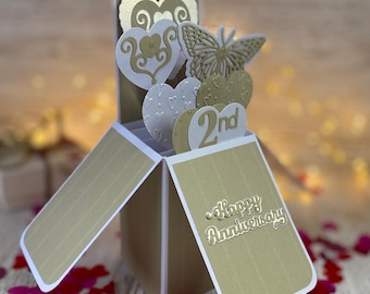 Tarjeta desplegable para segundo aniversario de bodas, recuerdo de felicitación de algodón personalizado en 3D