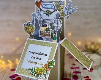 Tarjeta de boda personalizada, recuerdo emergente de felicitación por su boda, regalo 3D hecho a mano.