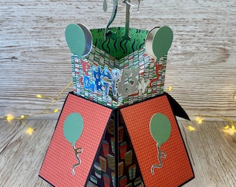 Tarjeta desplegable de cumpleaños para hombre de 21 años, recuerdo 3D hecho a mano con personalización en diseño moderno.