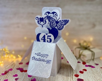 Tarjeta personalizada de zafiro para el 45.º aniversario, recuerdo azul desplegable del 65.º aniversario