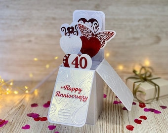 Tarjeta personalizada Ruby para 40.º aniversario de bodas, recuerdo desplegable, regalo 3D hecho a mano