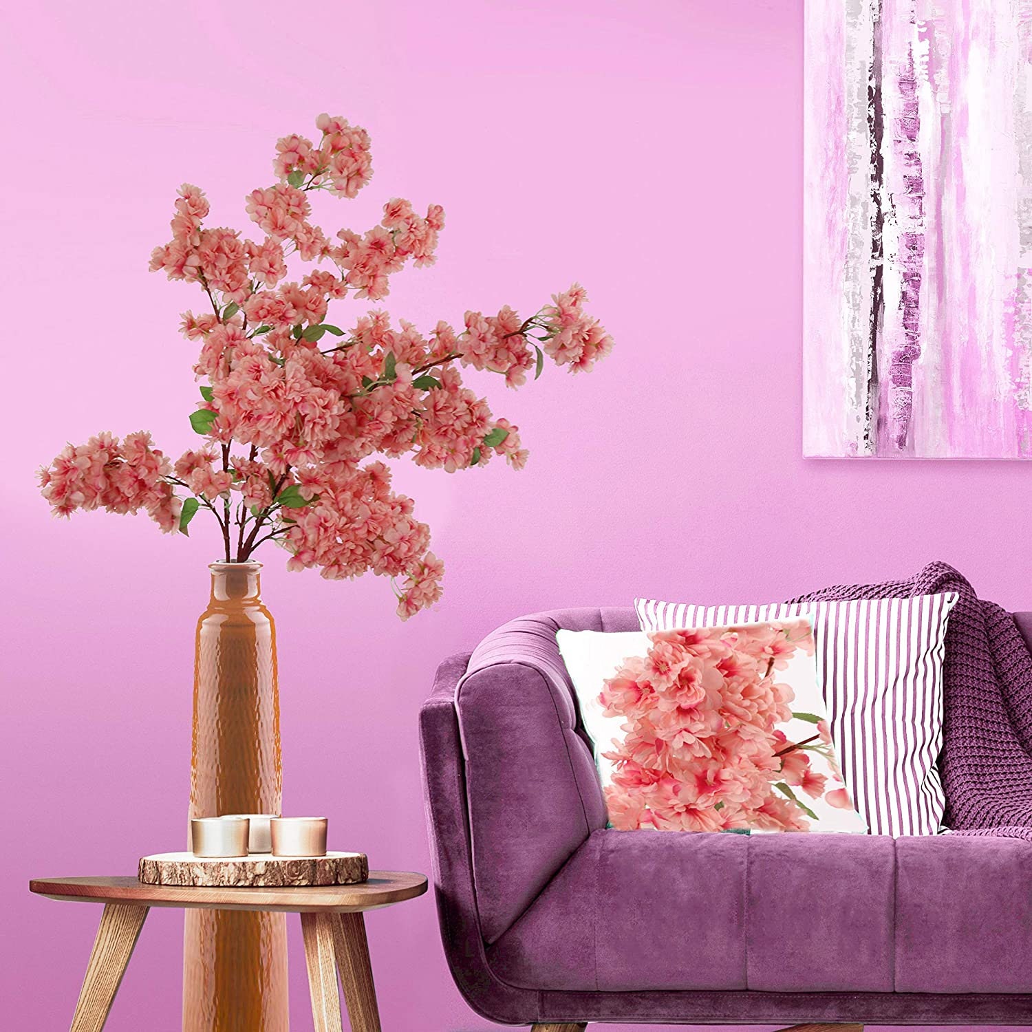 Silk Cherry Blossom Flowers Pink Three 30 Inch White Blossom Etsy