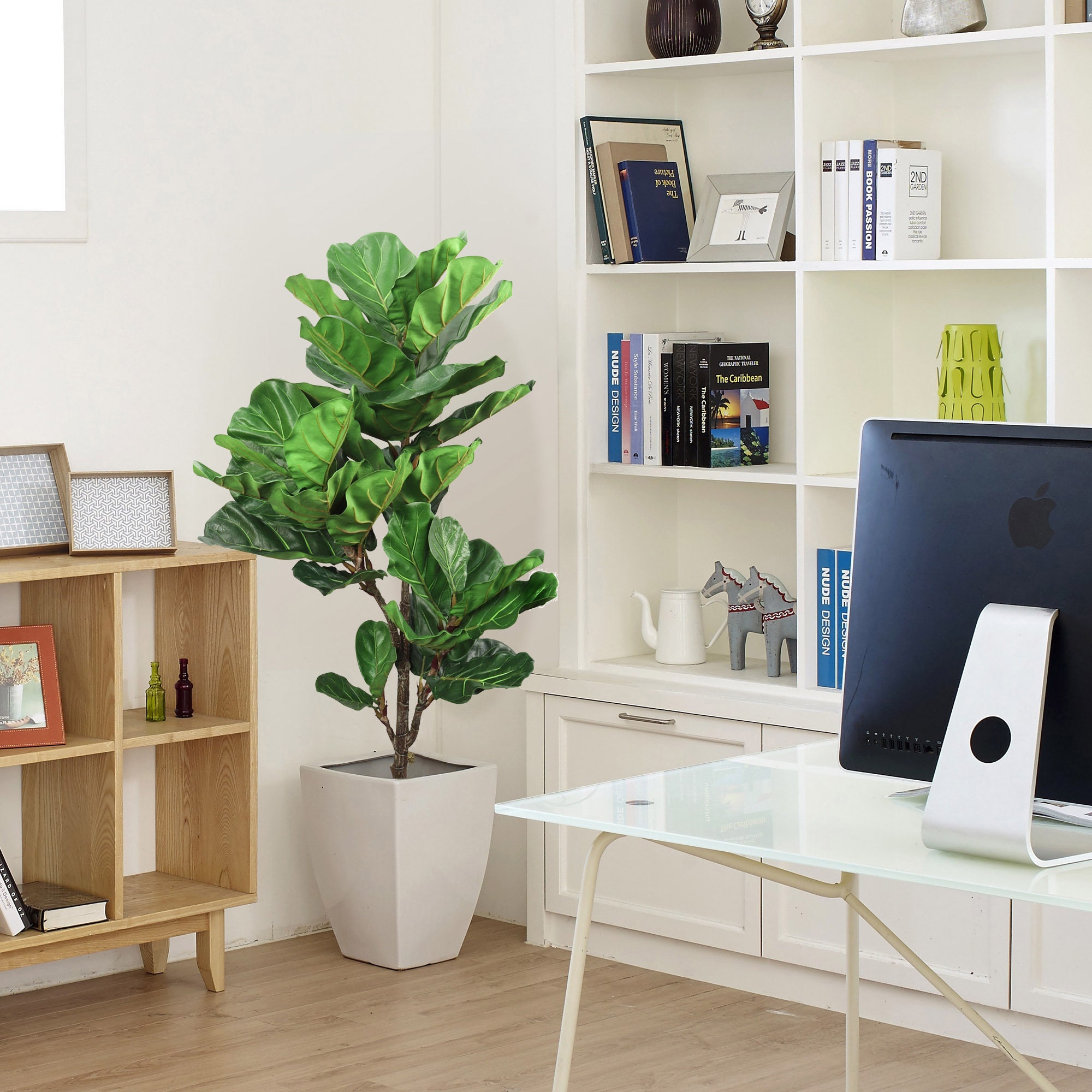 Silk Fiddle Leaf Fig Tree in Black Planters Pot 56 W/ 26 Etsy