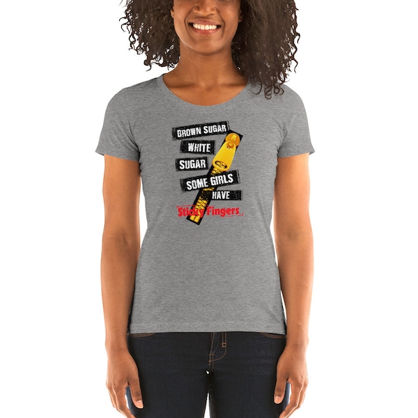 SUCRE BRUN SUCRE BLANC Quelques filles ont les doigts collants - T-shirt de tri-mélange des femmes, t-shirt sur le sujet de pierres de femmes, tee-shirt classique de roche de femmes