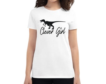 CLEVER GIRL - Raptor themed Women's short sleeve T-shirt,Women's Raptor Print T-shirt,Cute Raptor Dinosaur T-shirt,Great Gift idea for Women