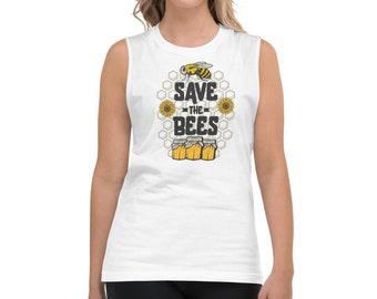 SAVE THE BEES - Women's Bee themed Tank Top,Cute & fun Bee themed Tank Top for Women,Great gift idea for Honey Bee enthusiast,Bees Honeycomb
