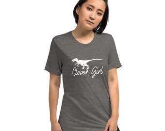 CLEVER GIRL - Raptor themed Women's tri-blend short sleeve T-shirt,Women's Raptor Print T-shirt,Cute Raptor Dinosaur Gift for Women