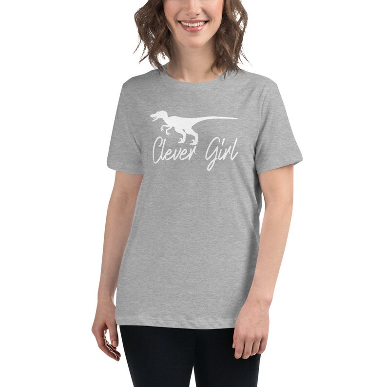 Relaxed Fit short sleeve T-shirt,Women/'s Raptor Print T-shirt,Cute Raptor Dinosaur Gift for Women Raptor themed Women/'s CLEVER GIRL