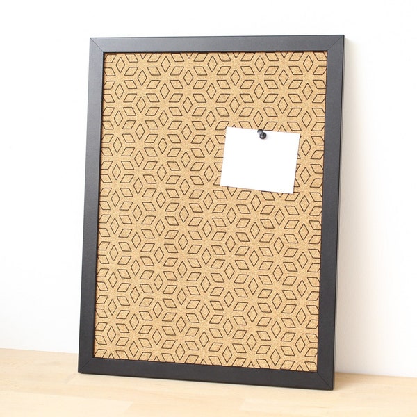 Pinboard with Simple Line Geometric Pattern • Notice Board for Kitchen • Office Decoration • Gift for New Home • Memoboard • Cork Decor