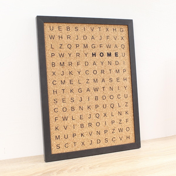 Pin Board Home Letters Print, Cork Notice Board Crossword Design, Modern Kitchen and Office Deco Organizer, Gift for Parents House Wallart