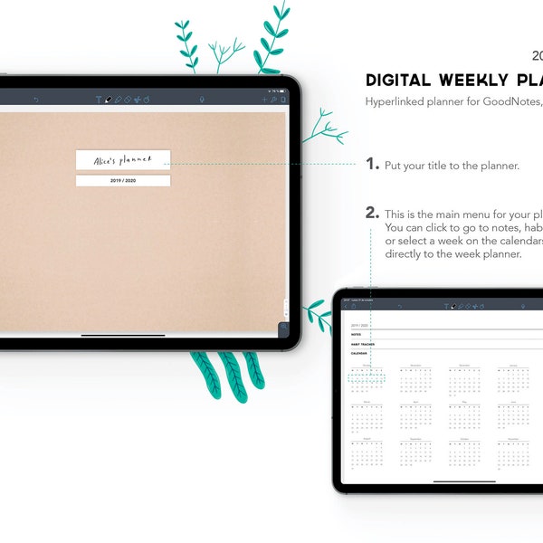 Digital Weekly Planner 2019 / 2010 for iPad - Notability, GoodNotes...