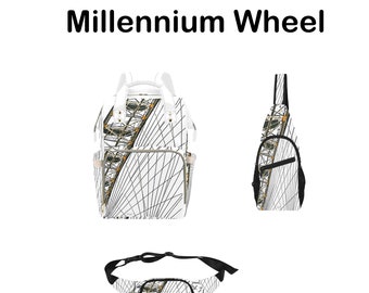 Spacious, Original and Well-Constructed FineArt BACKPACK, CROSSBODY & FANNY packs For school, work, hiking, travel. Abstract of London Eye