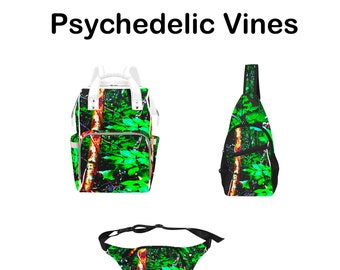 Spacious, Original and Well-Constructed FineArt BACKPACK, CROSSBODY & FANNY packs For school, work, hiking, travel. Colorful Abstract Forest