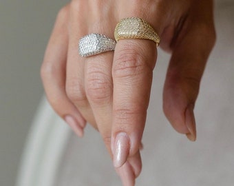 Bague en or pavé, bague en argent avec CZ, bague de déclaration en diamant, bague en or Pinkie Finger, bague minimaliste, bague en argent pavé, bague pavé délicate