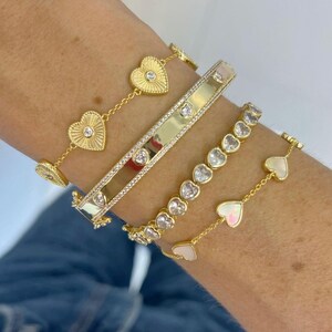Elegant Gold Heart Bangle - Dainty Diamond Cuff Bracelet For Women - Minimalist Luxury Gift